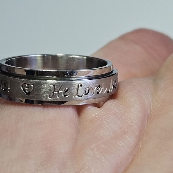 *Sale* He Loves Me Stainless Steel Spinner Ring Band Size 8 - Picture 2 of 15